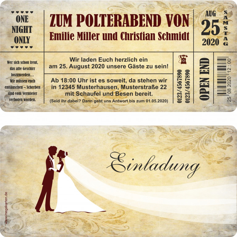 Vintage Creme Einladung Polterabend MEGAKARTEN