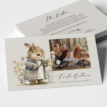 Osterkarte - Osterhase mit Blumen