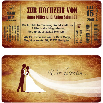 Hochzeitseinladung - Vintage Brautpaar Braun