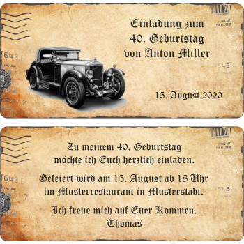 Geburtstagseinladung - Retro Auto - Oldtimer