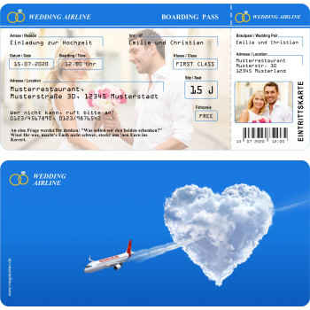 Hochzeitseinladung - Flugticket Boarding Pass blau