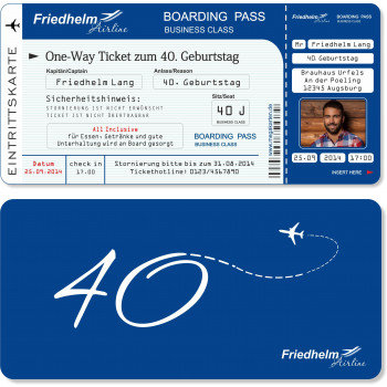 Geburtstagseinladung - Flugticket Boarding Pass blau