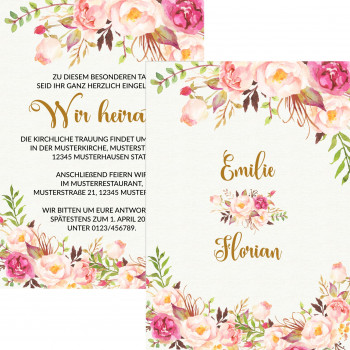 Hochzeitseinladung - Blumen Vintage rose creme