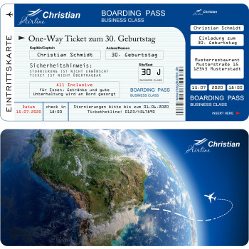 Geburtstagseinladung - Flugticket Boarding Pass Kosmos