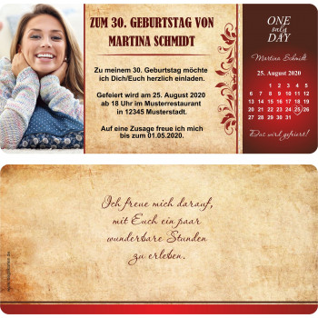 Geburtstagseinladung - Kalender im Vintage Look