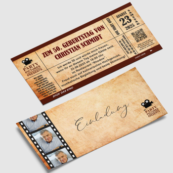 Einladung 50. Geburtstag - Kinoticket im Vintage Look