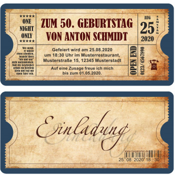 Geburtstagseinladung - Vintage blau / braun