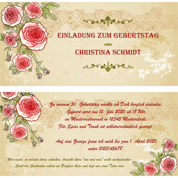 Geburtstagseinladung - Vintage Blumen Rosen