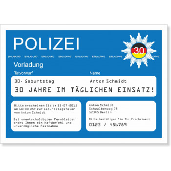 Geburtstagseinladung - Polizeivorladung