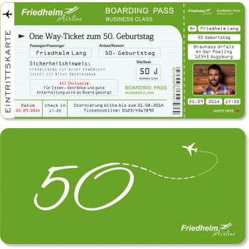 Geburtstagseinladung - Flugticket Boarding Pass grün