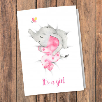 Glückwunschkarte zur Geburt - It´s a girl - Elefant