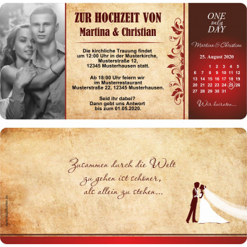 Hochzeitseinladung - Kalender im Vintage Look