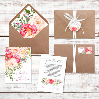 Hochzeitseinladung - Schöne Blumen mit Umschlag & Anhänger