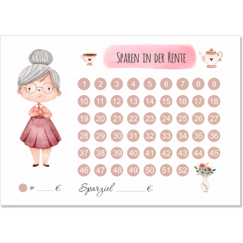 Kleingeld Challenge Karte - Sparen in der Rente - Oma