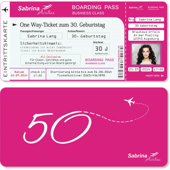 Geburtstagseinladung - Flugticket Boarding Pass pink