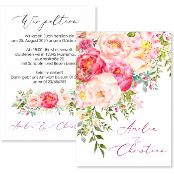 Einladung Polterabend - Pfingstrosen