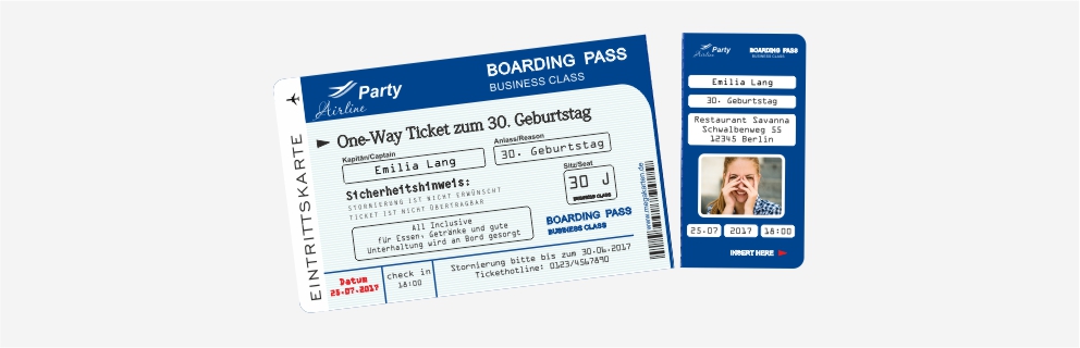 Einladungskarten Flugticket Boarding Pass Geburtstag Ticket